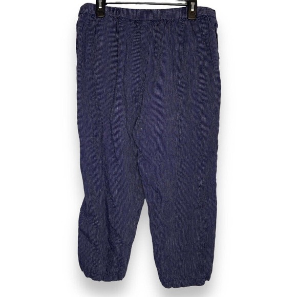 Coldwater Creek Women’s Striped Linen Pants Petite Medium Blue Drawstring Pocket - Picture 4 of 10